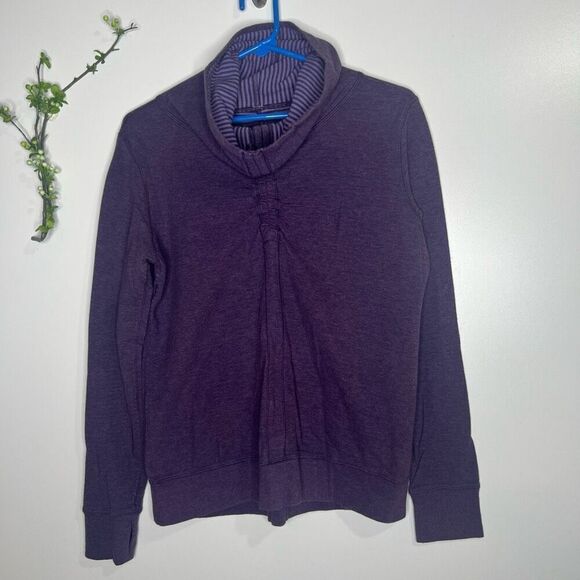 Lululemon In a Cinch Purple Reversible Striped Cowl Neck Pullover Sweatshirt Top - Picture 1 of 10